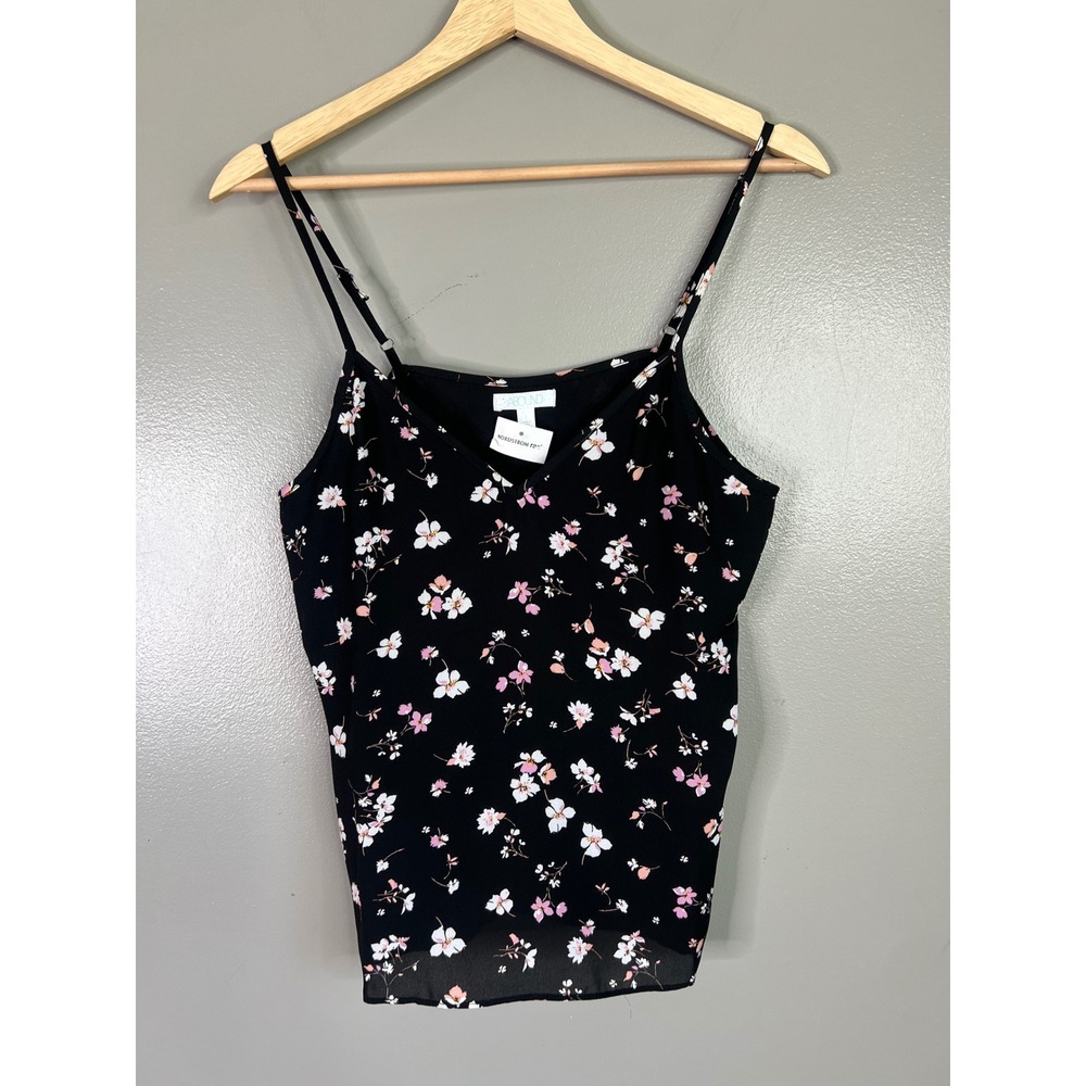 Abound Womens Floral V-Neck Camisole Adjustable Spaghetti Strap Black Small NWT